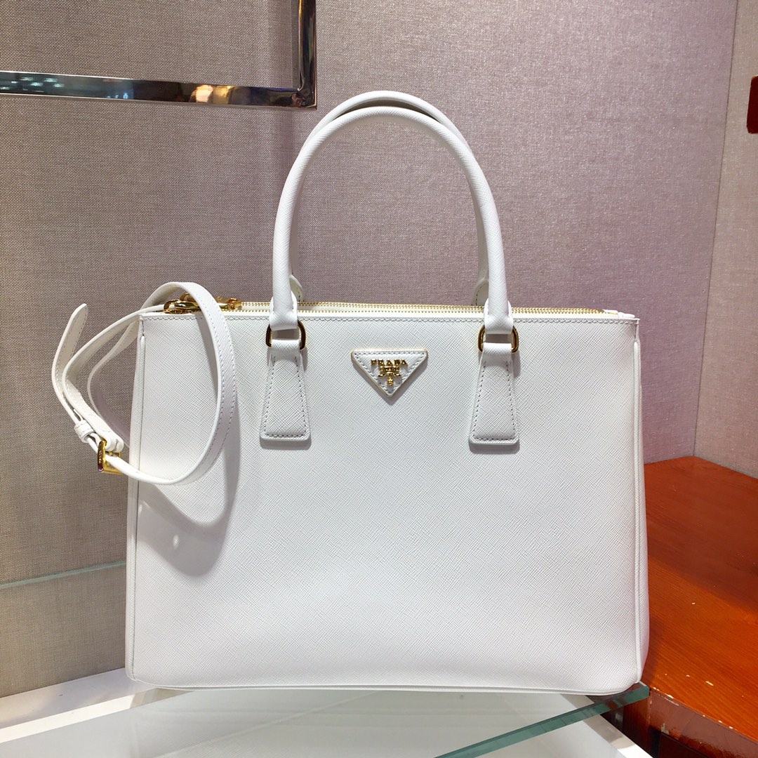 Prada Large Galleria Saffiano Leather Bag Tote Shoulder Bag White 1BA274